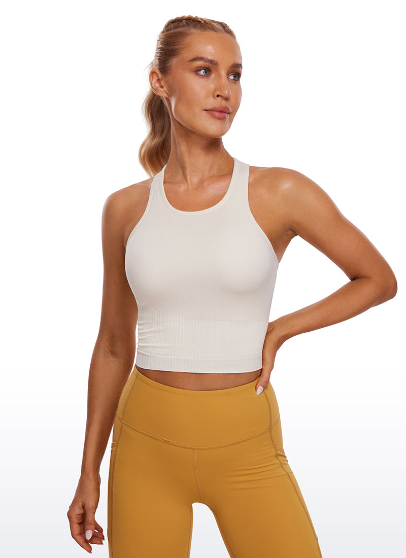 Seamless Ribbed Longline High Neck Crop Tank Racerback