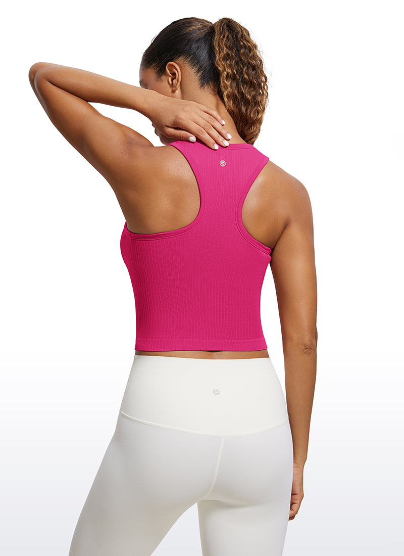 Seamless Ribbed Longline High Neck Crop Tank Racerback