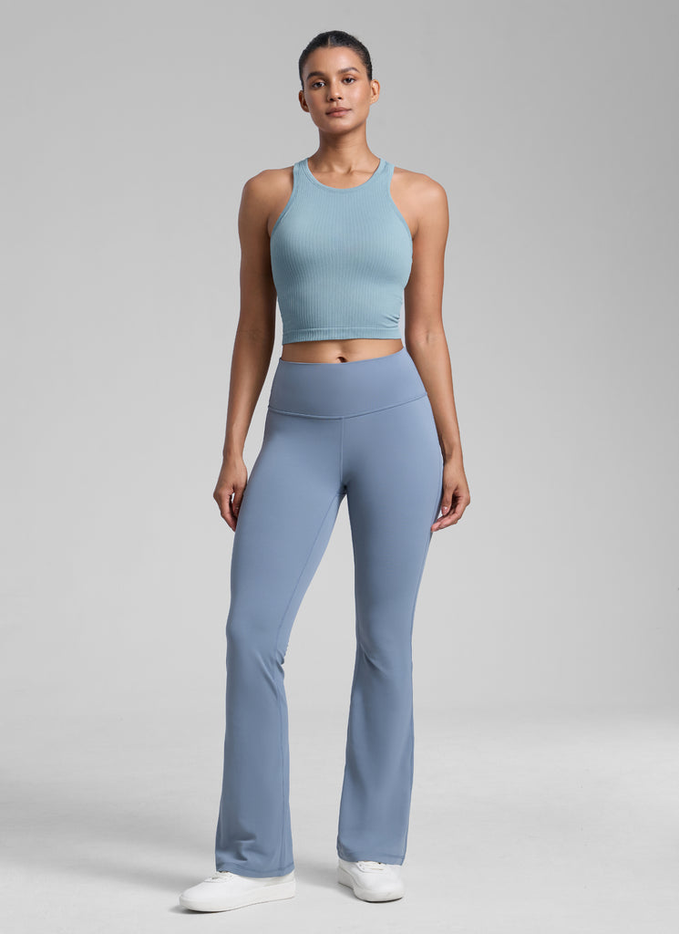 CRZ YOGA Women's Yoga Slim Fit Tops Seamless Longline Tank High Neck Madagascar Blue