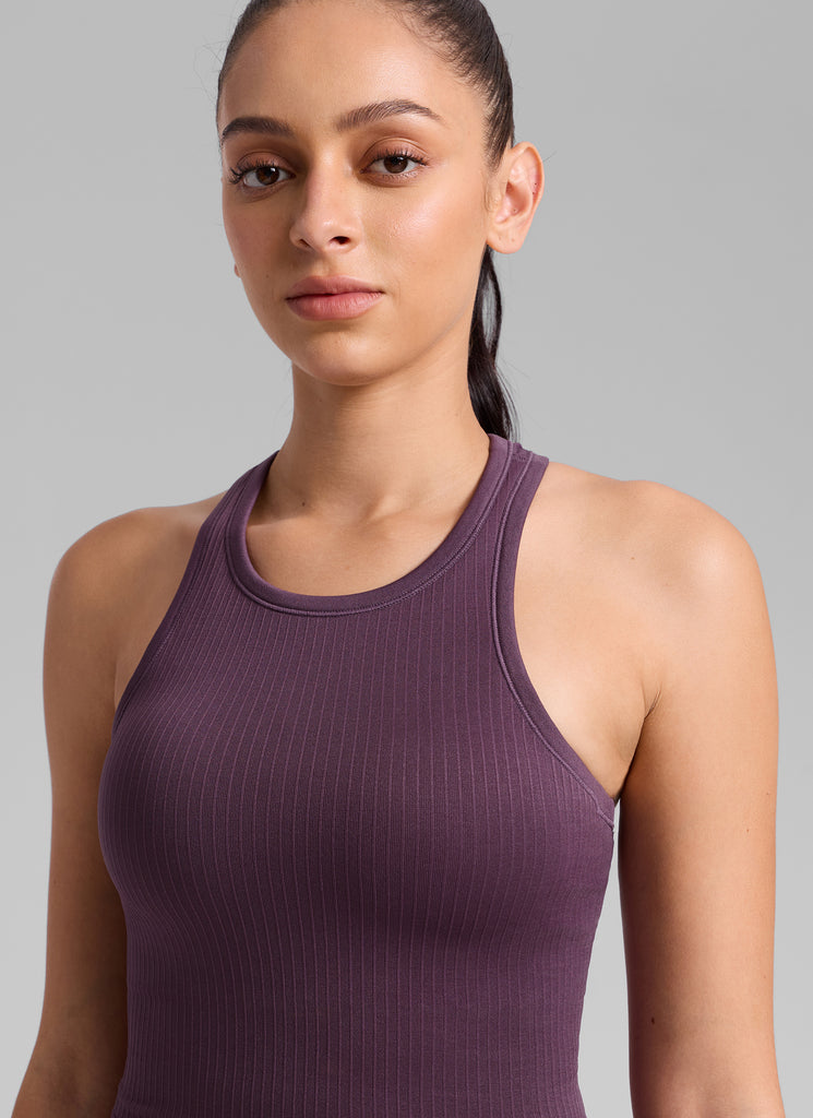 CRZ YOGA Women's Yoga Slim Fit Tops Seamless Longline Tank High Neck Deep Purple