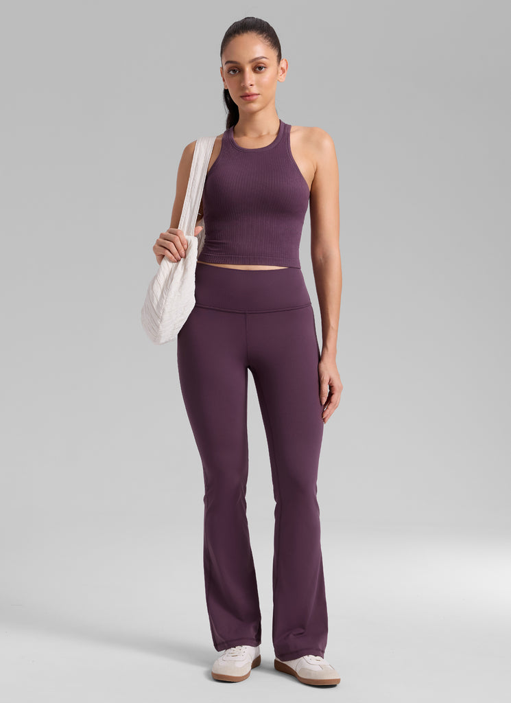 CRZ YOGA Women's Yoga Slim Fit Tops Seamless Longline Tank High Neck Deep Purple