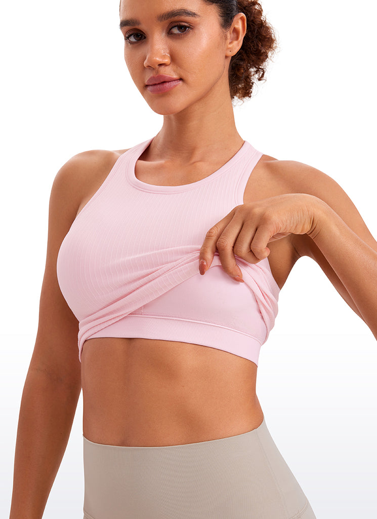 CRZ YOGA Women's Yoga Slim Fit Tops Seamless Longline Tank High Neck Strawberry Pink