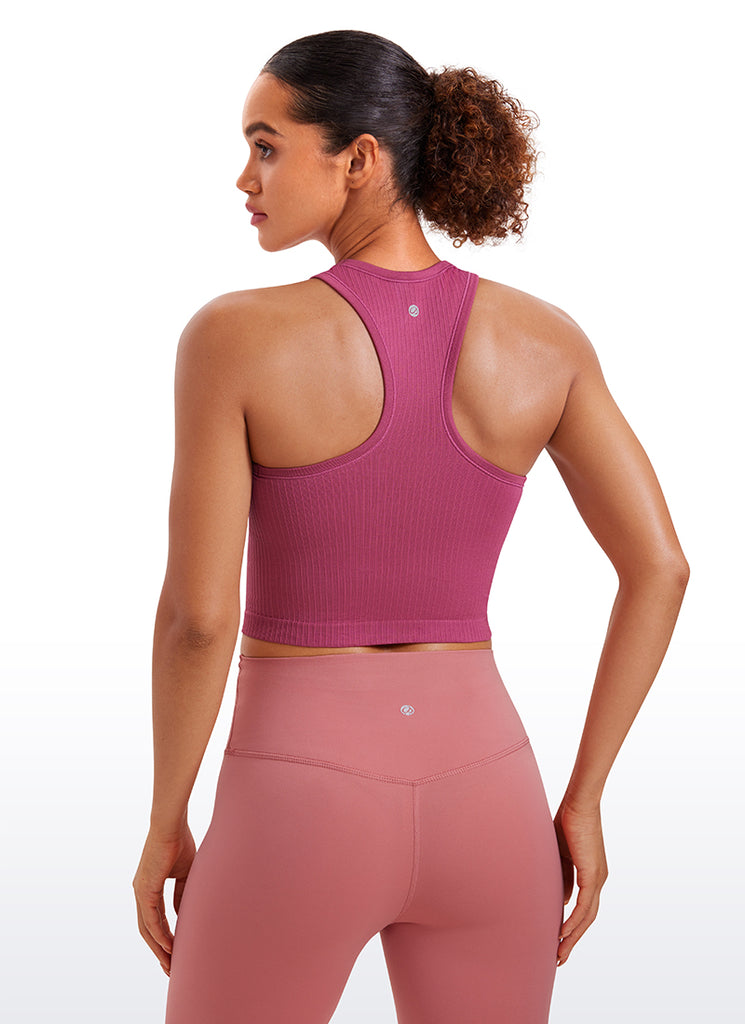 CRZ YOGA Women's Yoga Slim Fit Tops Seamless Longline Tank High Neck Mysterious Grey