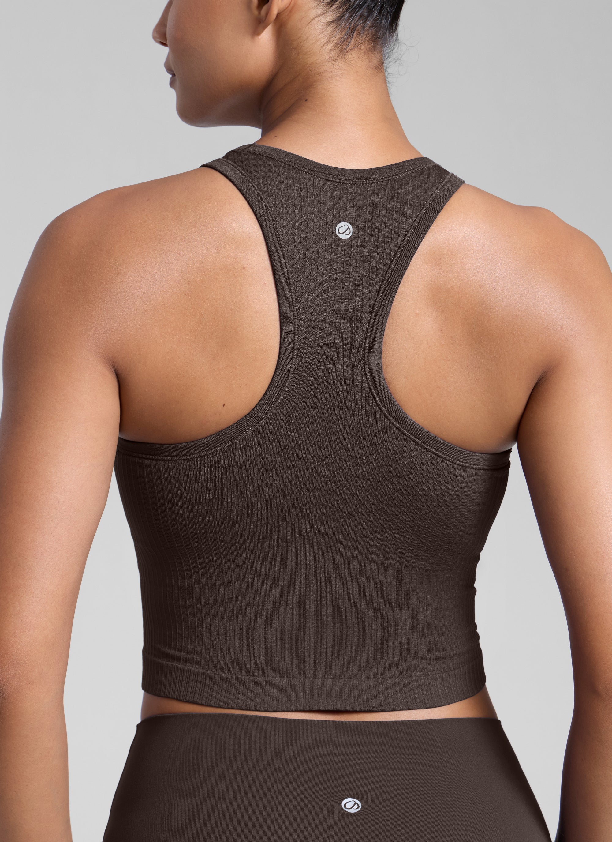 CRZ YOGA Women's Yoga Slim Fit Tops Seamless Longline Tank High Neck Hot Fudge Brown