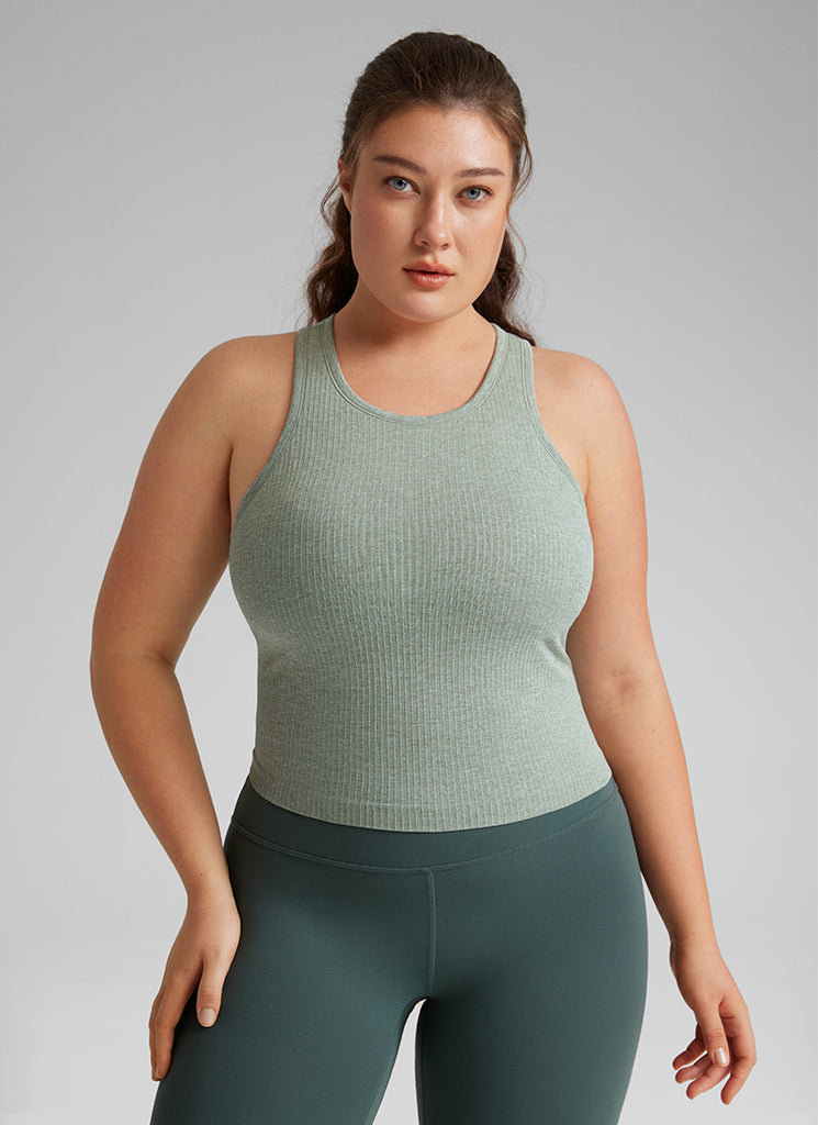 CRZ YOGA Women's Yoga Slim Fit Tops Seamless Longline Tank High Neck Hot Fudge Brown