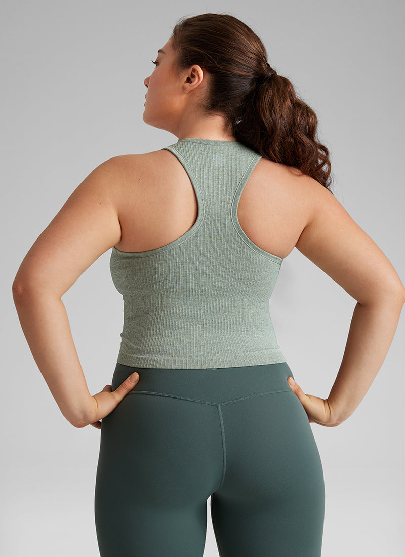 CRZ YOGA Women's Yoga Slim Fit Tops Seamless Longline Tank High Neck Darkish Green