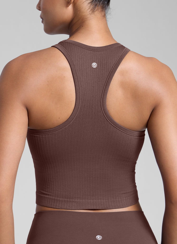 CRZ YOGA Women's Yoga Slim Fit Tops Seamless Longline Tank High Neck Taupe