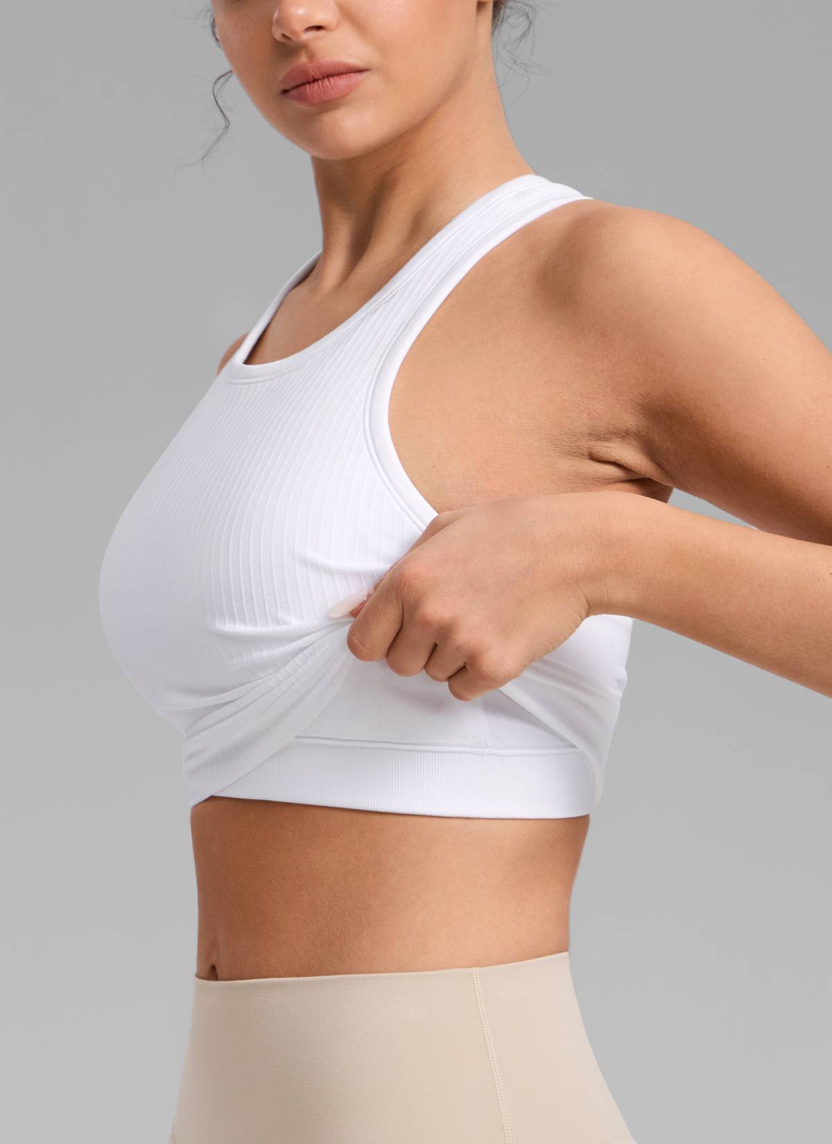 CRZ YOGA Women's Yoga Slim Fit Tops Seamless Longline Tank High Neck White