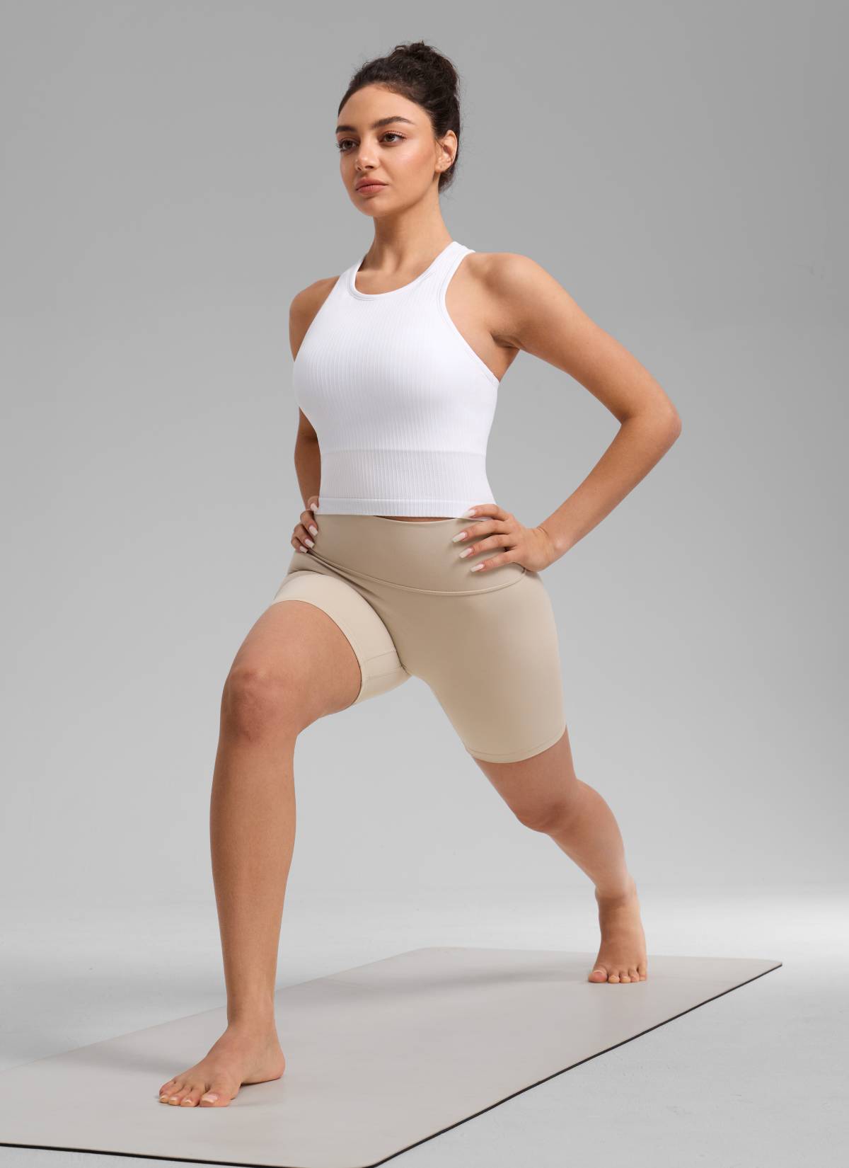 CRZ YOGA Women's Yoga Slim Fit Tops Seamless Longline Tank High Neck White