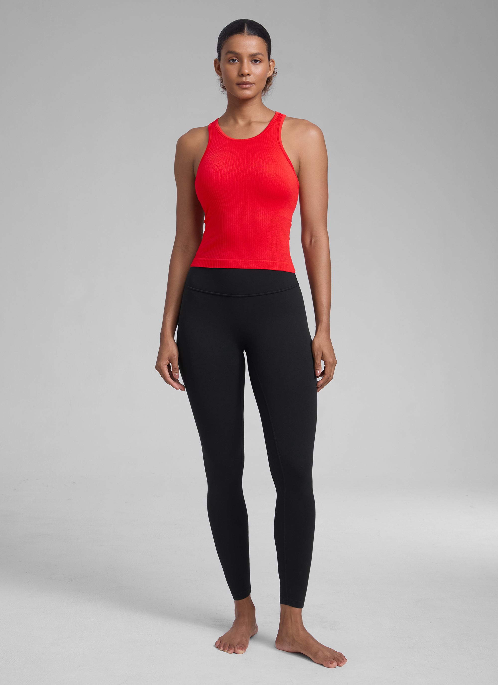 CRZ YOGA Women's Yoga Slim Fit Tops Seamless Hip LengthTank High Neck Deep Red