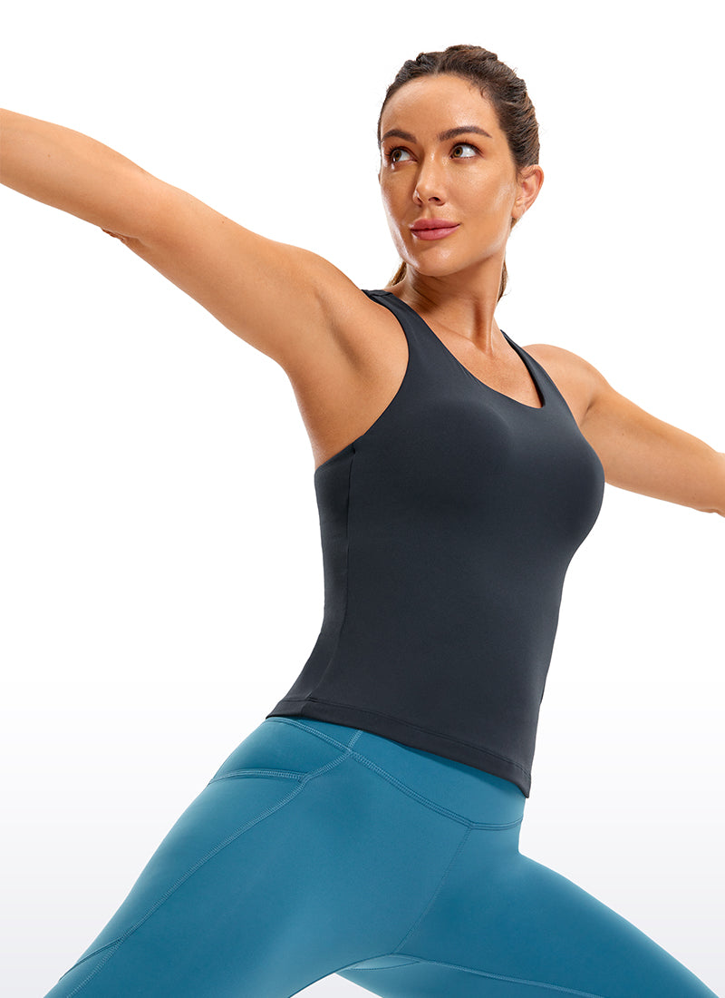 CRZ YOGA Women's Yoga Tight Fit Tops Butterluxe Built-in Bra Tank Black