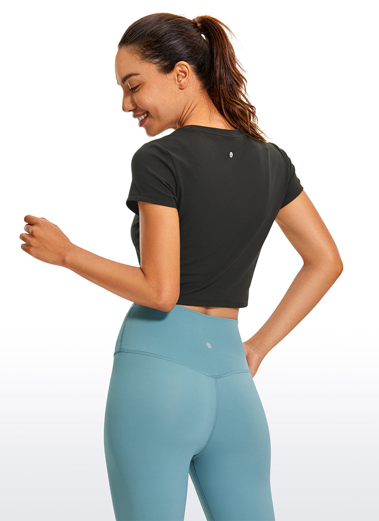 CRZ YOGA Women's Yoga Classic Fit Top Butterluxe Cropped Short Sleeves Grey Sage