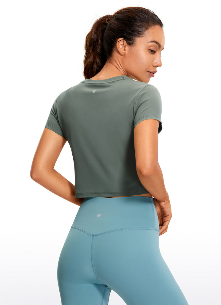 CRZ YOGA Women's Yoga Classic Fit Top Butterluxe Cropped Short Sleeves Grey Sage