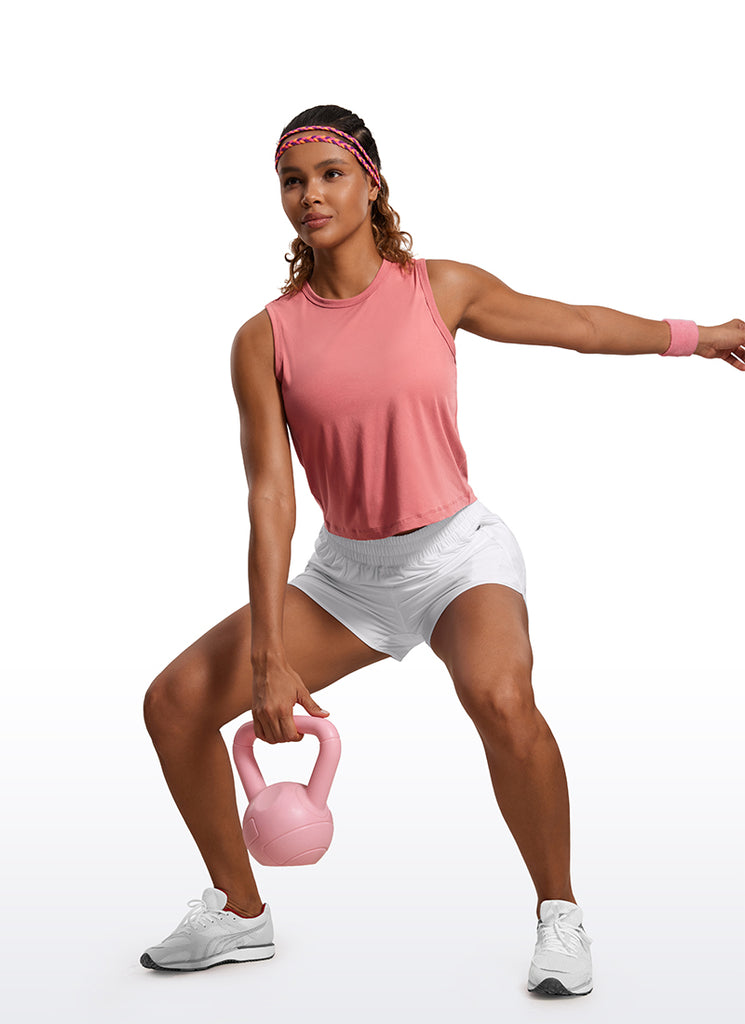 CRZ YOGA Women's Yoga Loose Fit Top Pima Cotton Crop Tank High Neck Blue Linen