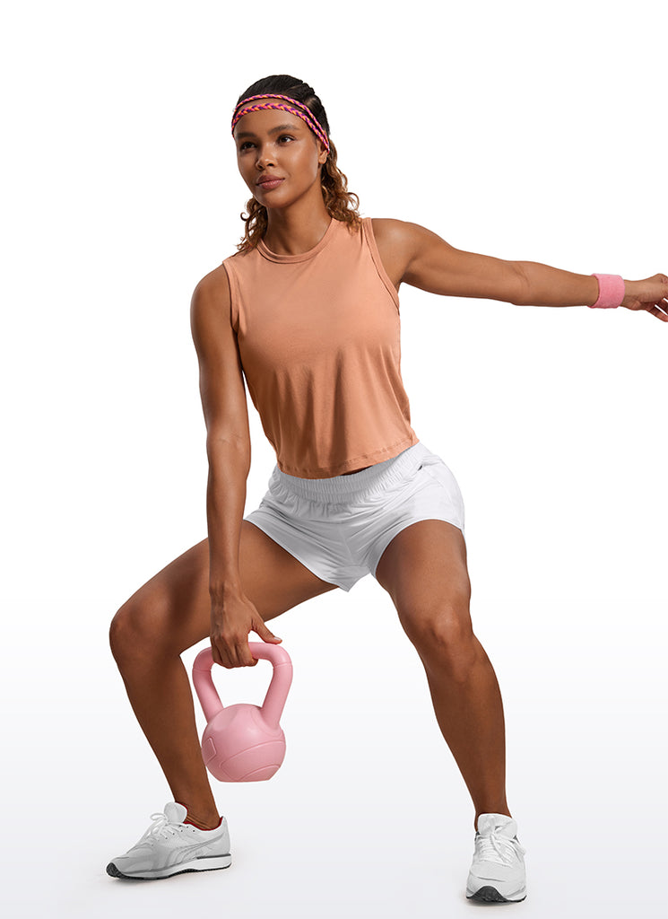 CRZ YOGA Women's Yoga Loose Fit Top Pima Cotton Crop Tank High Neck True Navy