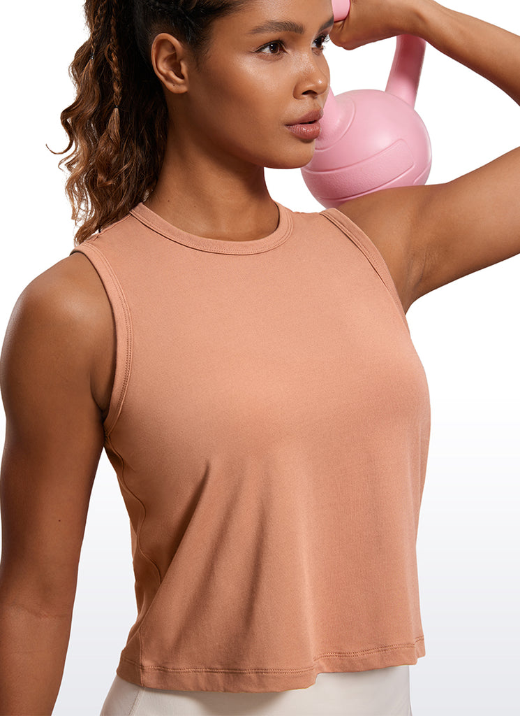 CRZ YOGA Women's Yoga Loose Fit Top Pima Cotton Crop Tank High Neck True Navy