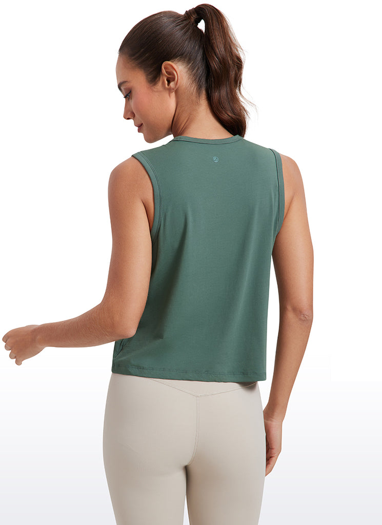 CRZ YOGA Women's Yoga Loose Fit Top Pima Cotton Crop Tank High Neck True Navy