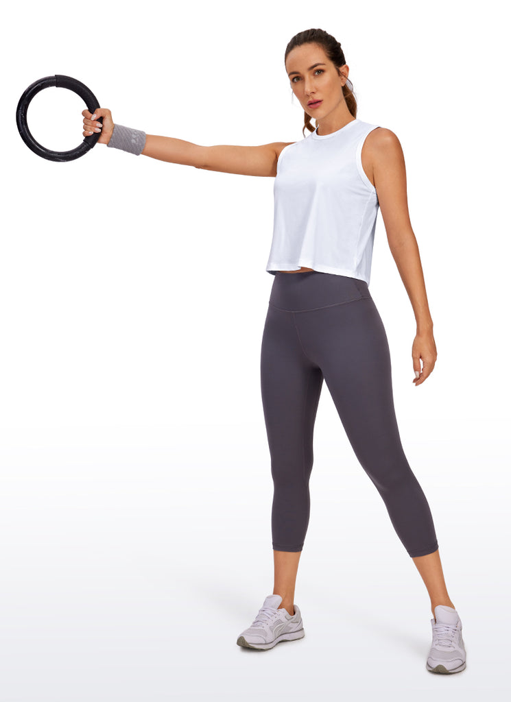 CRZ YOGA Women's Yoga Loose Fit Top Pima Cotton Crop Tank High Neck Black