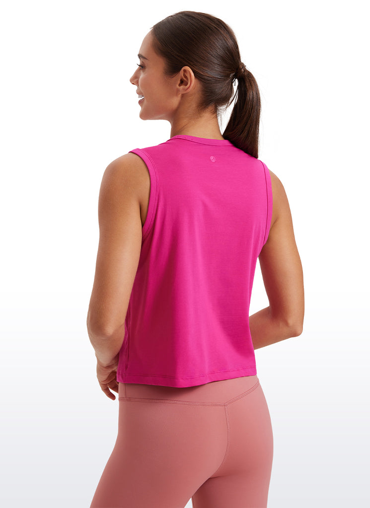 CRZ YOGA Women's Yoga Loose Fit Top Pima Cotton Crop Tank High Neck Briar Rose