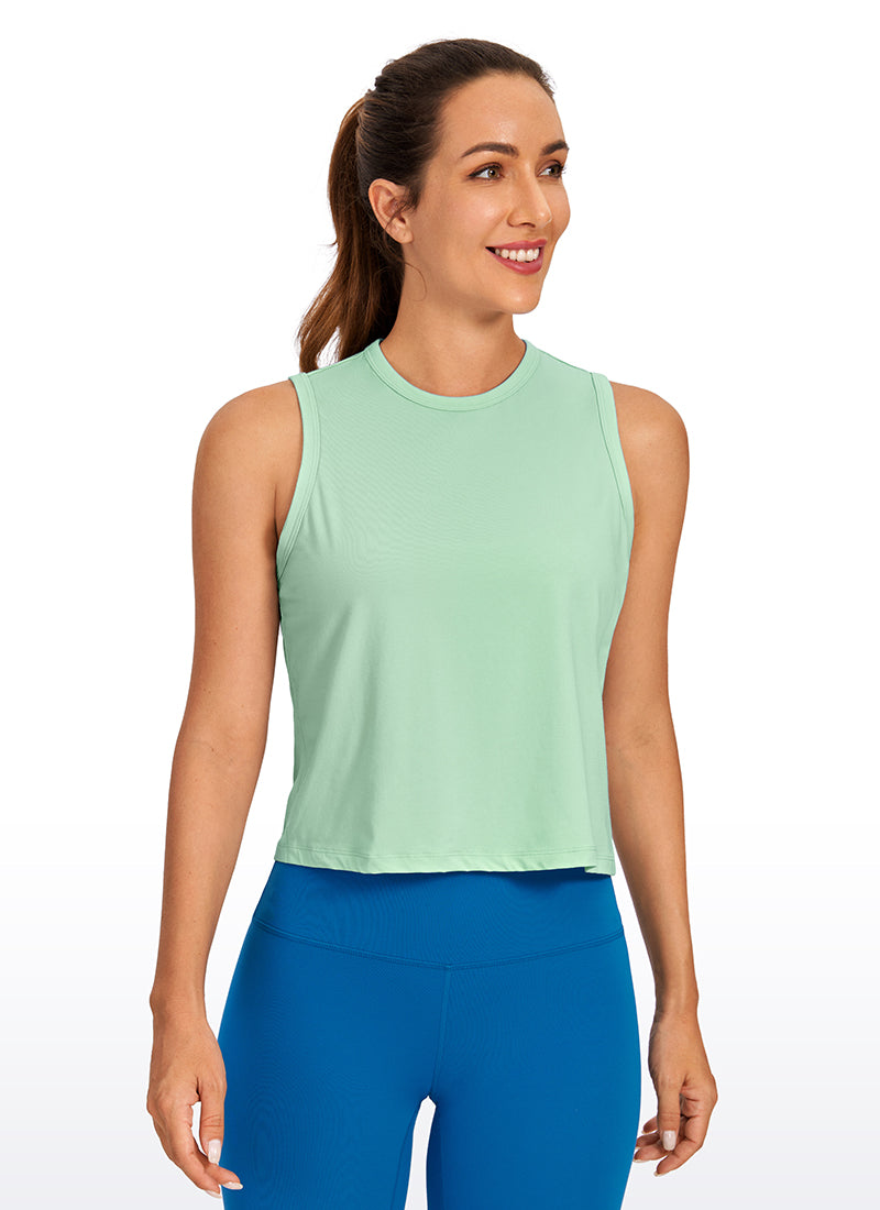 Pima Cotton High Neck Cropped Tank Tops