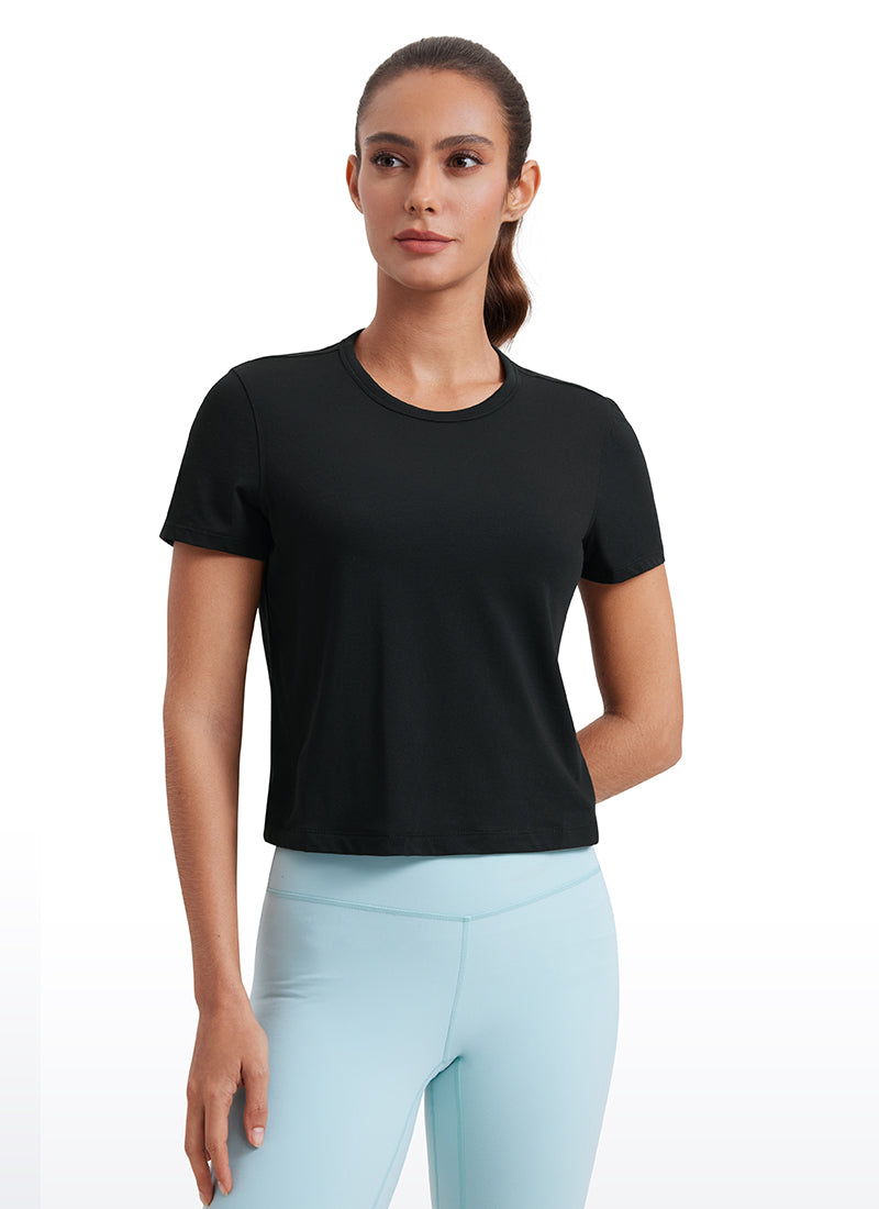 Pima Cotton High Neck Cropped Short Sleeve