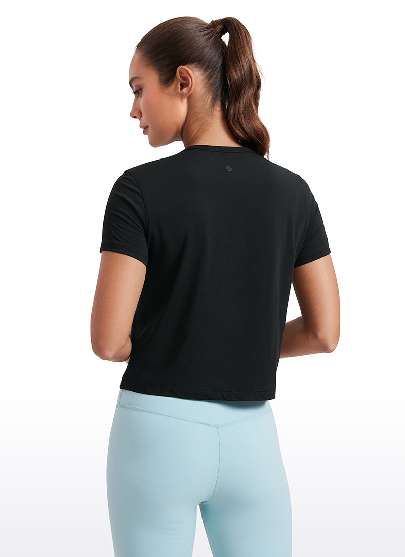 Pima Cotton High Neck Cropped Short Sleeve