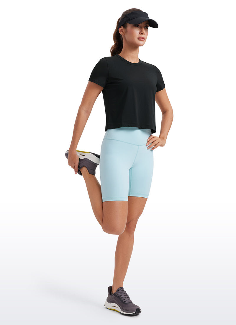 Pima Cotton High Neck Cropped Short Sleeve
