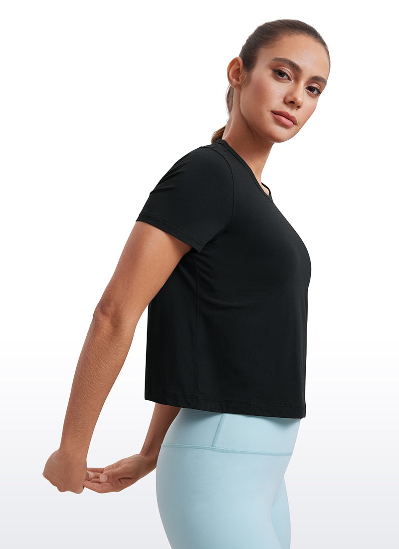 Pima Cotton High Neck Cropped Short Sleeve