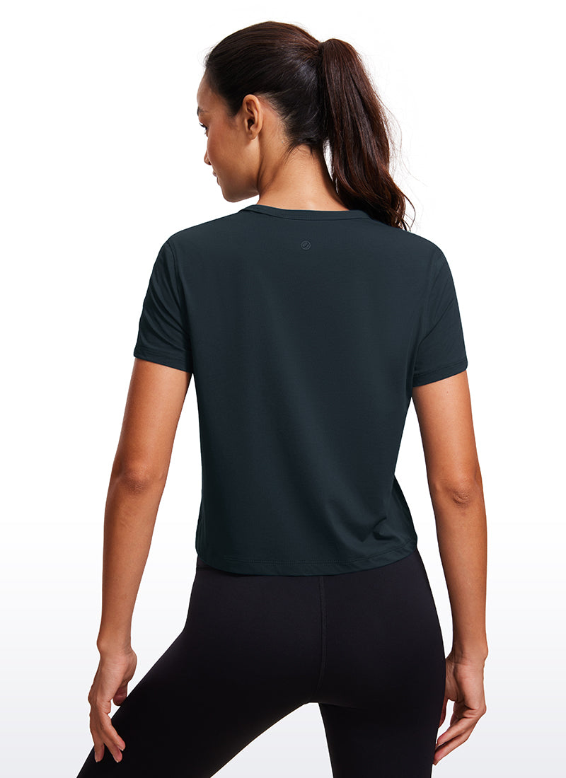 Pima Cotton High Neck Cropped Short Sleeve