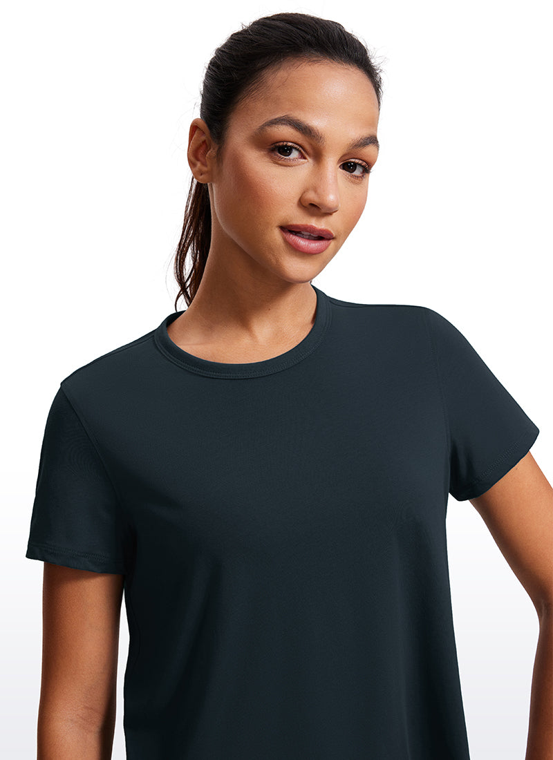 Pima Cotton High Neck Cropped Short Sleeve