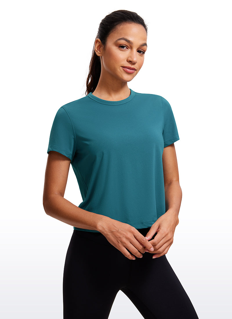 Pima Cotton High Neck Cropped Short Sleeve