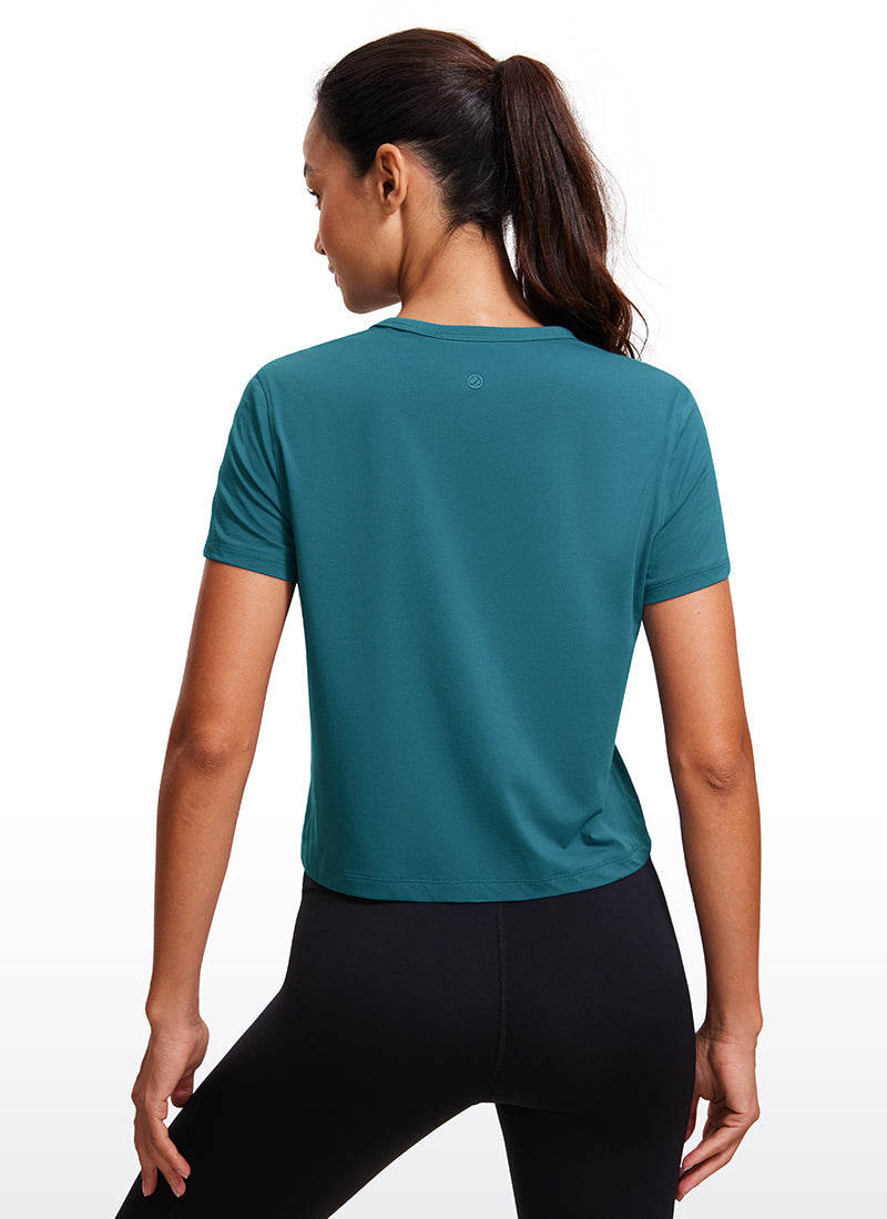 Pima Cotton High Neck Cropped Short Sleeve