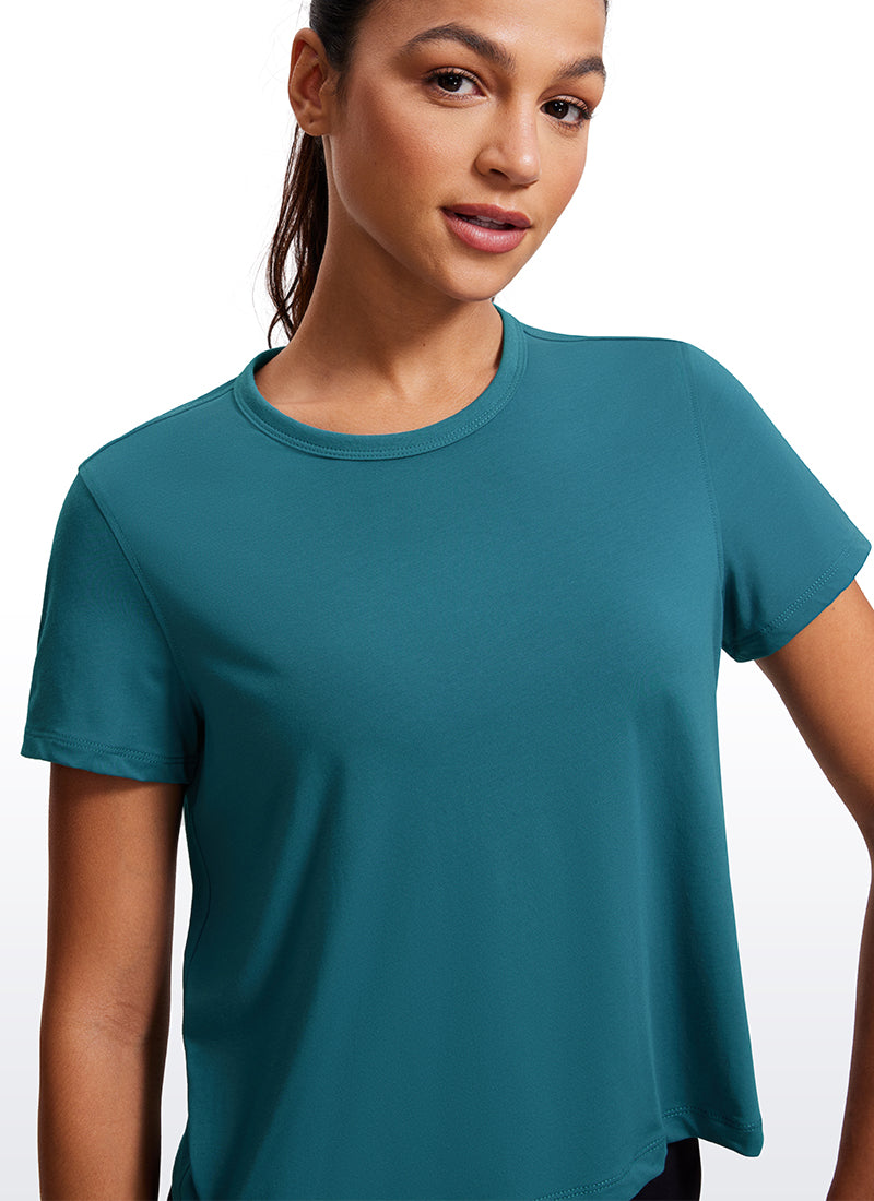 Pima Cotton High Neck Cropped Short Sleeve