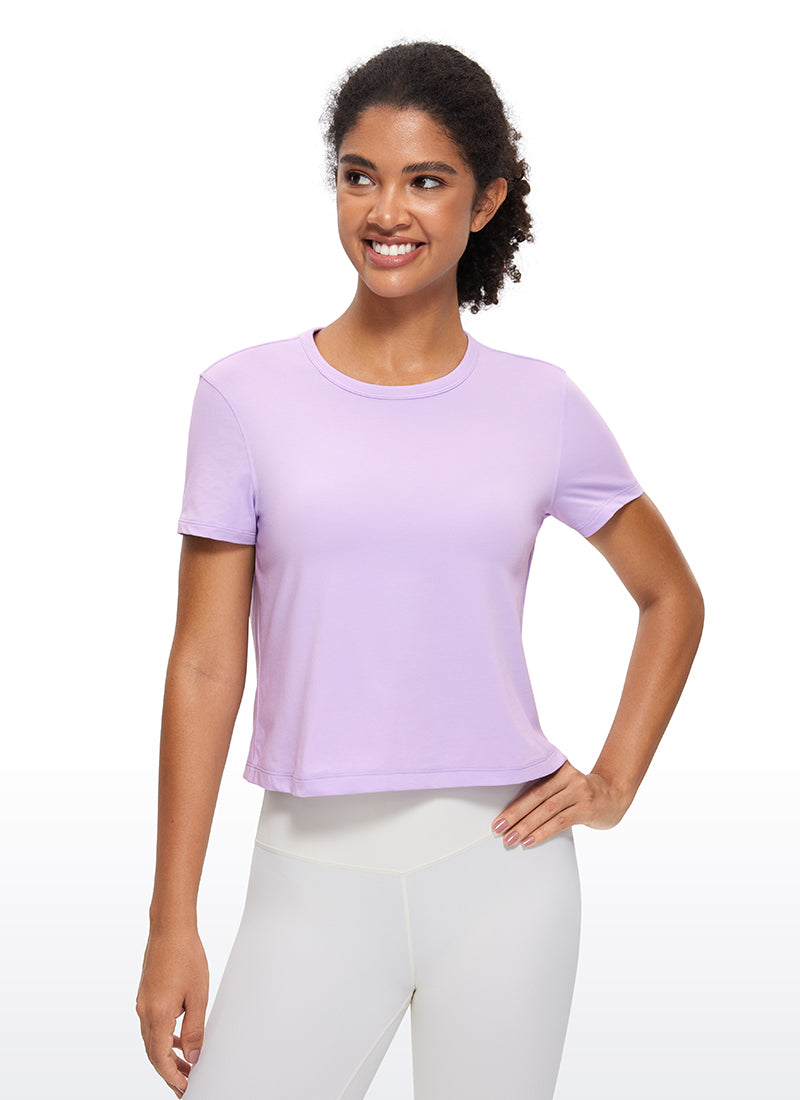 Pima Cotton High Neck Cropped Short Sleeve