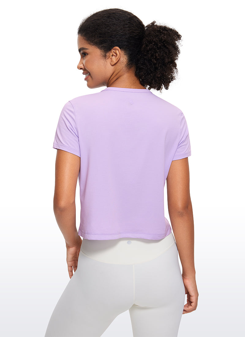 Pima Cotton High Neck Cropped Short Sleeve