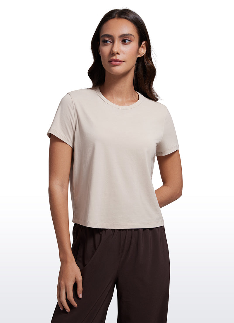 Pima Cotton High Neck Cropped Short Sleeve