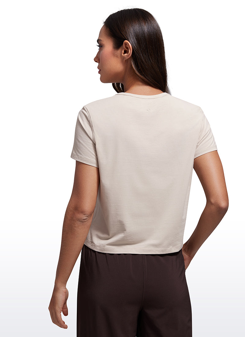 Pima Cotton High Neck Cropped Short Sleeve