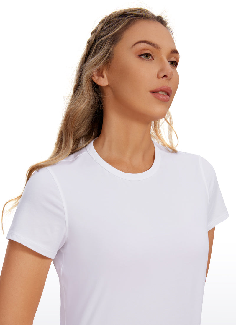 Pima Cotton High Neck Cropped Short Sleeve