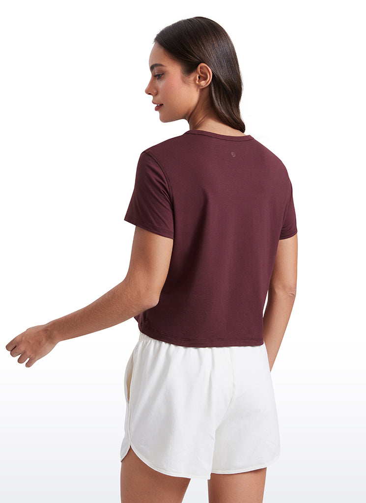 CRZ YOGA Women's Yoga Classic Fit Pima Cotton Short Sleeves High Neck Mocha Mousse