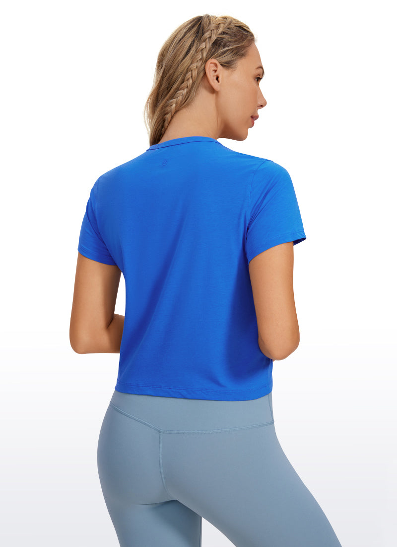 Pima Cotton High Neck Cropped Short Sleeve