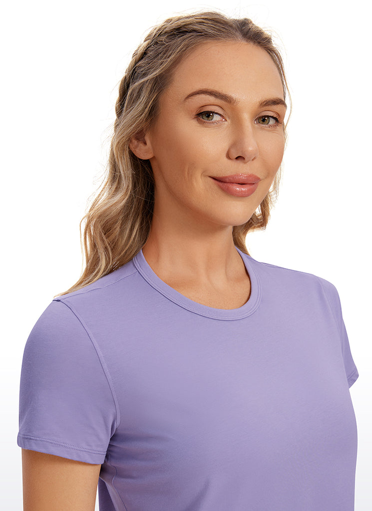 CRZ YOGA Women's Yoga Classic Fit Pima Cotton Short Sleeves High Neck Lavender Gray