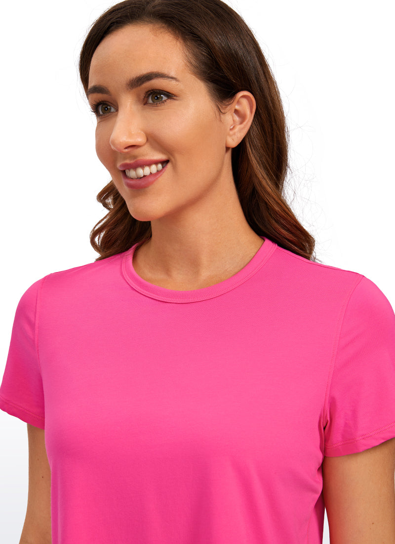 Pima Cotton High Neck Cropped Short Sleeve