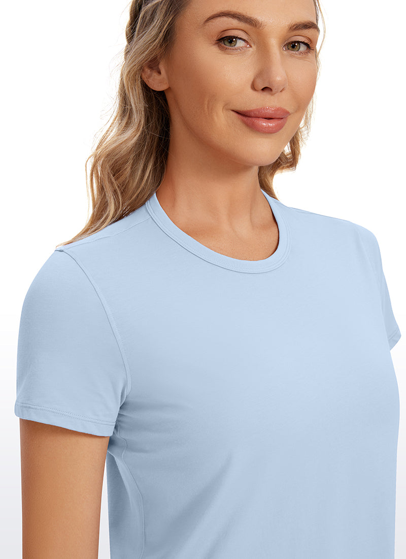 Pima Cotton High Neck Cropped Short Sleeve