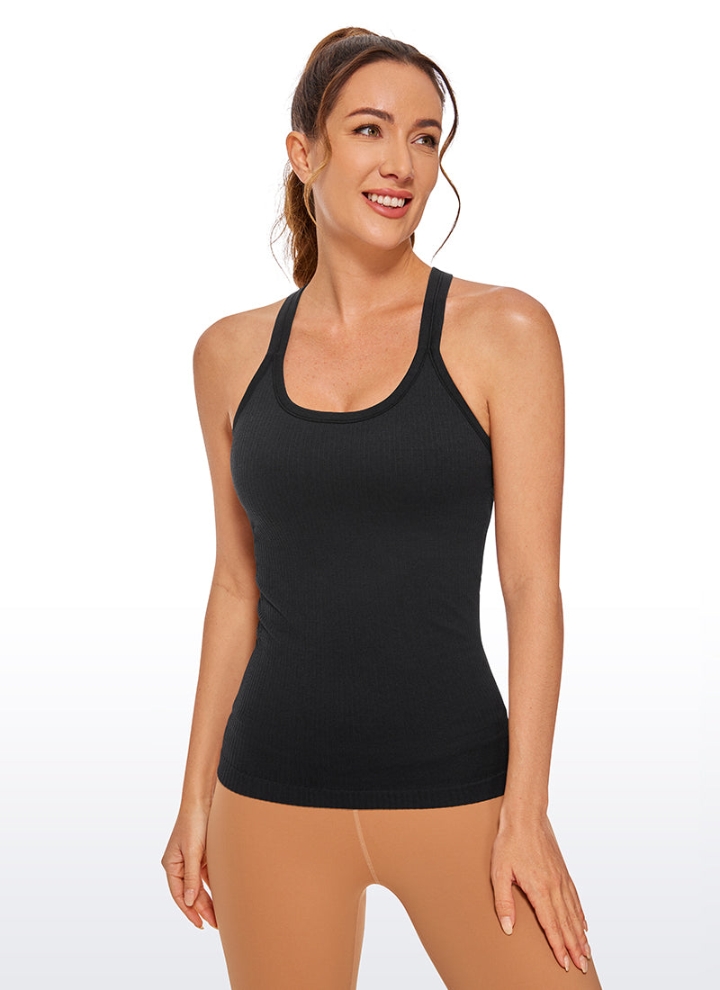 CRZ YOGA Women's Yoga Slim Fit Tops Seamless Longline Tank Crew