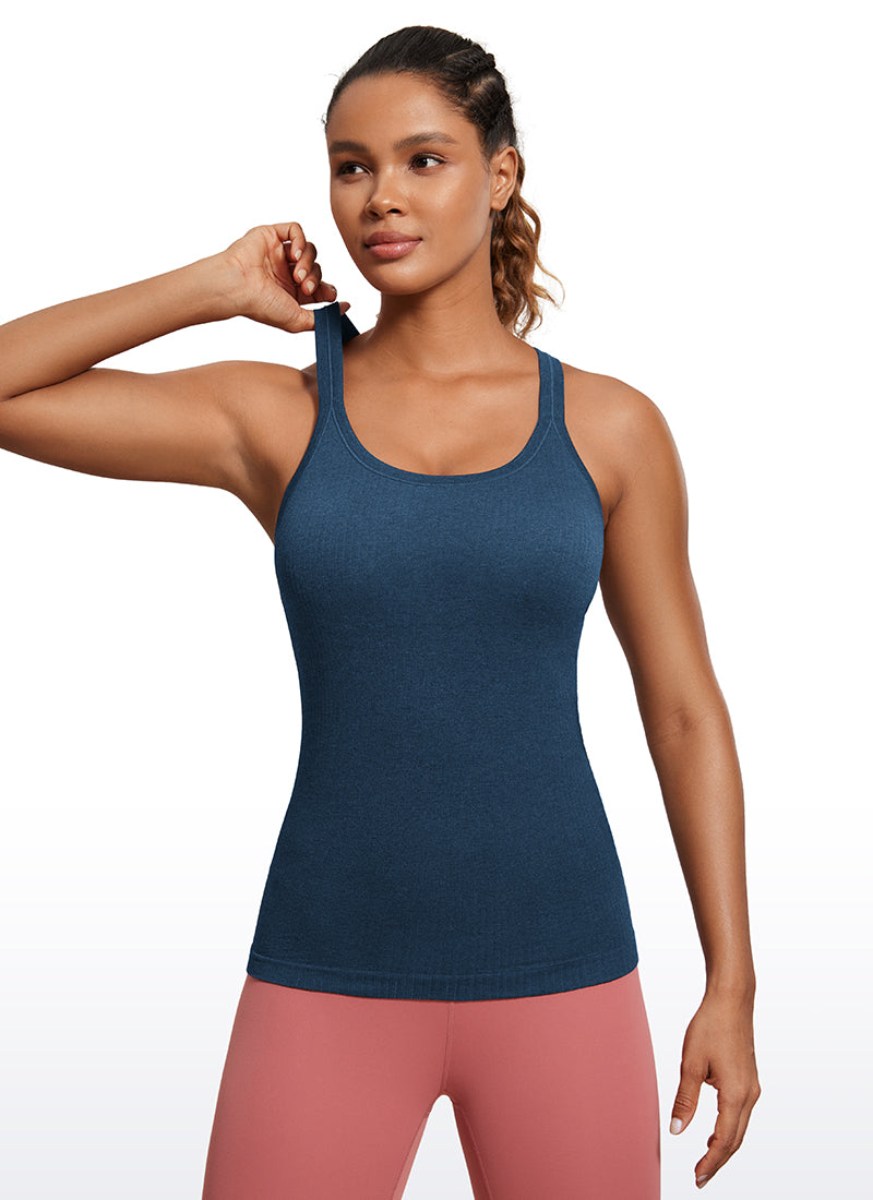 CRZ YOGA Women's Yoga Slim Fit Tops Seamless Longline Tank Crew