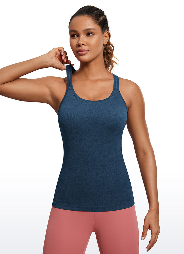 CRZ YOGA Women's Yoga Slim Fit Tops Seamless Longline Tank Crew Neck White