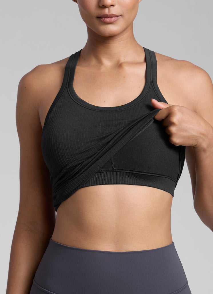 CRZ YOGA Women's Yoga Slim Fit Seamless Tank Crew Neck Waist Length Black