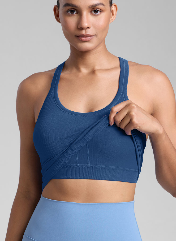 CRZ YOGA Women's Yoga Slim Fit Seamless Tank Crew Neck Waist Length French Navy