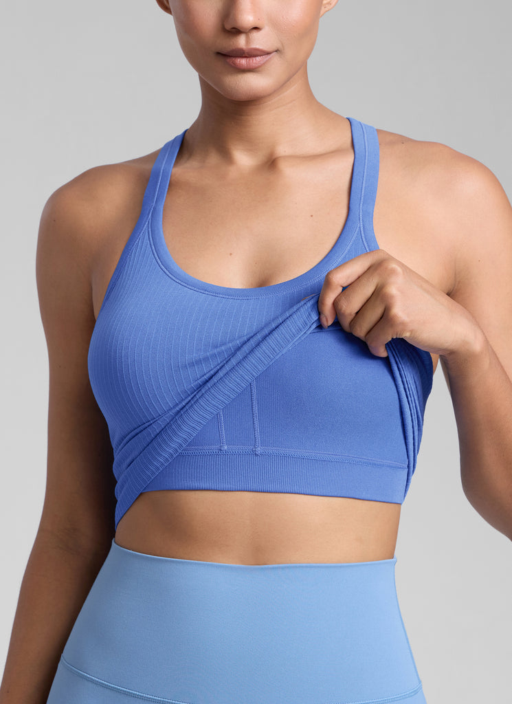 CRZ YOGA Women's Yoga Slim Fit Seamless Tank Crew Neck Waist Length Wild Indigo