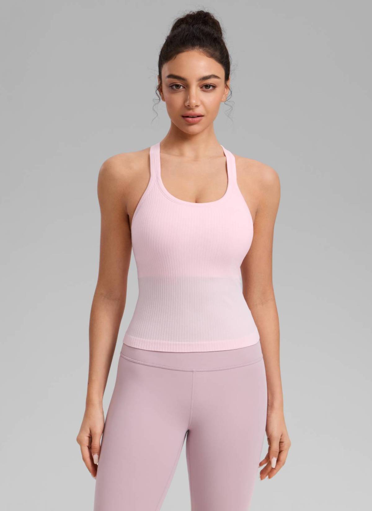 CRZ YOGA Women's Yoga Slim Fit Seamless Tank Crew Neck Waist Length Strawberry Pink